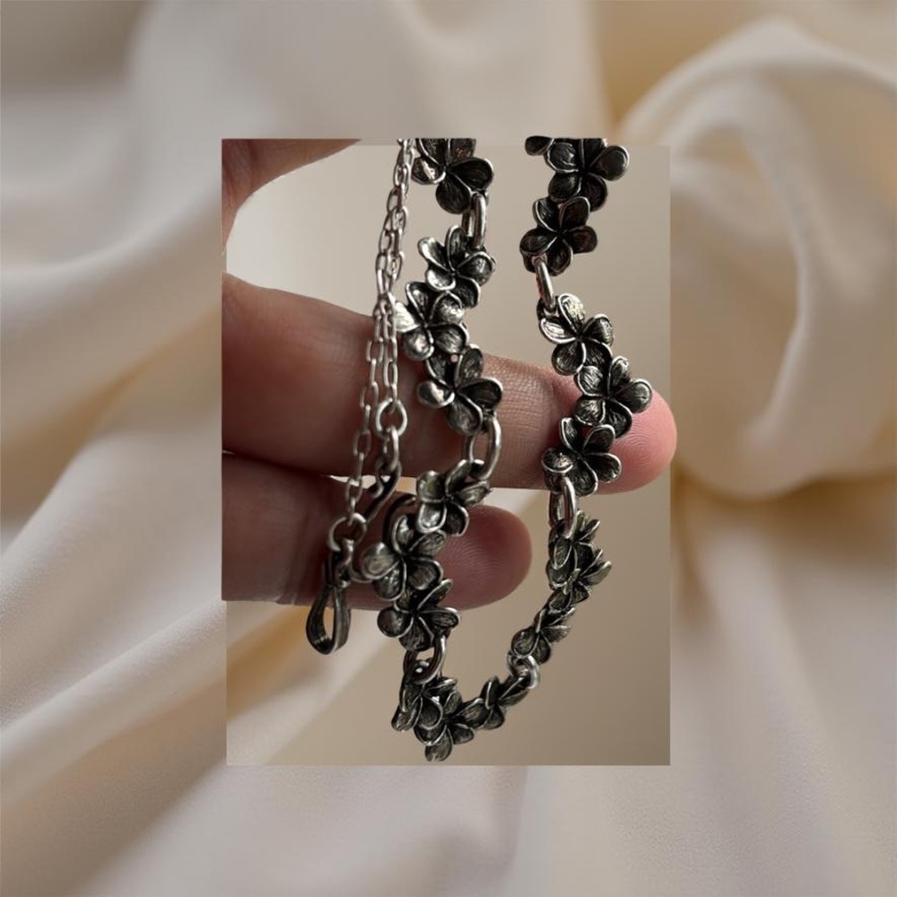Sterling Silver Plumeria Necklace 26” - Picture 13 of 16